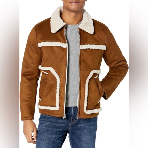 Levi's Men's Faux Shearling Ranchers Jacket Brown Cream Size L - Picture 1 of 9